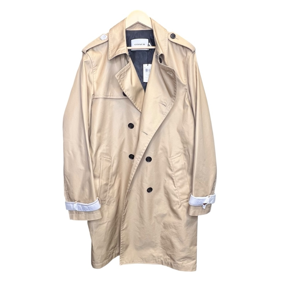 NWT Coach Core Trench Coat Men's XL Khaki CF804 Leather Trim Water Resistant - Picture 2 of 11